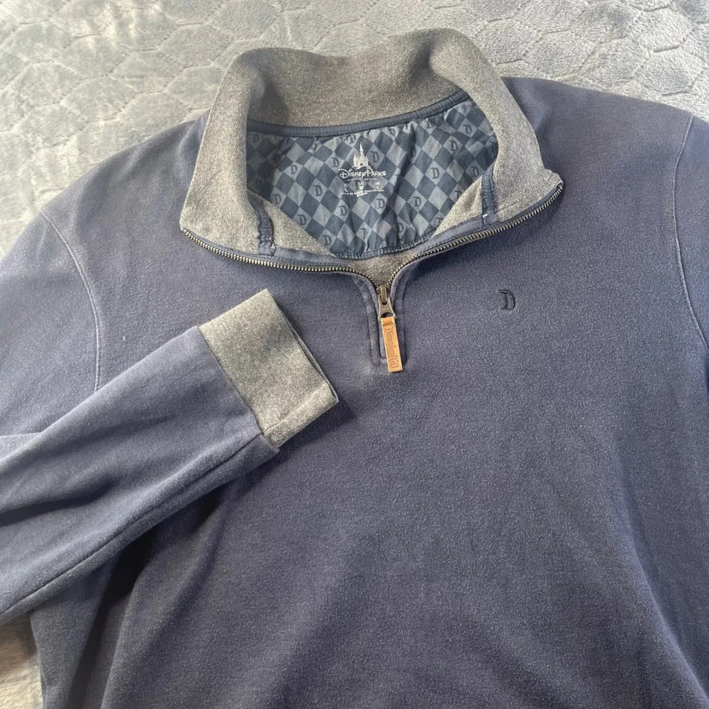 Disney Parks Quarter Zip Pullover Mens M Navy Blue Disneyland 60th Anniversary